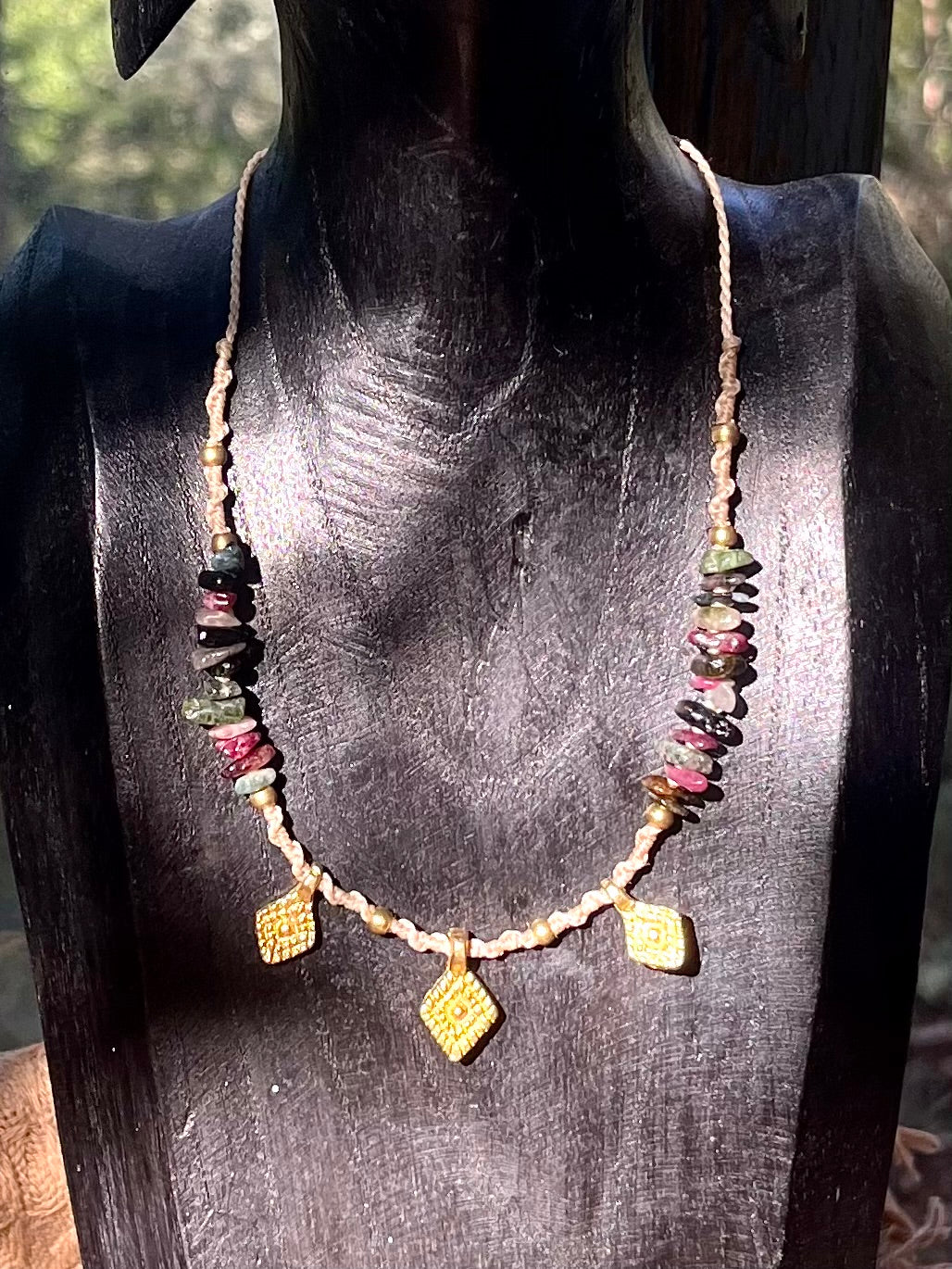 Collier perles de Jade néphrite ou Tourmaline muticolore