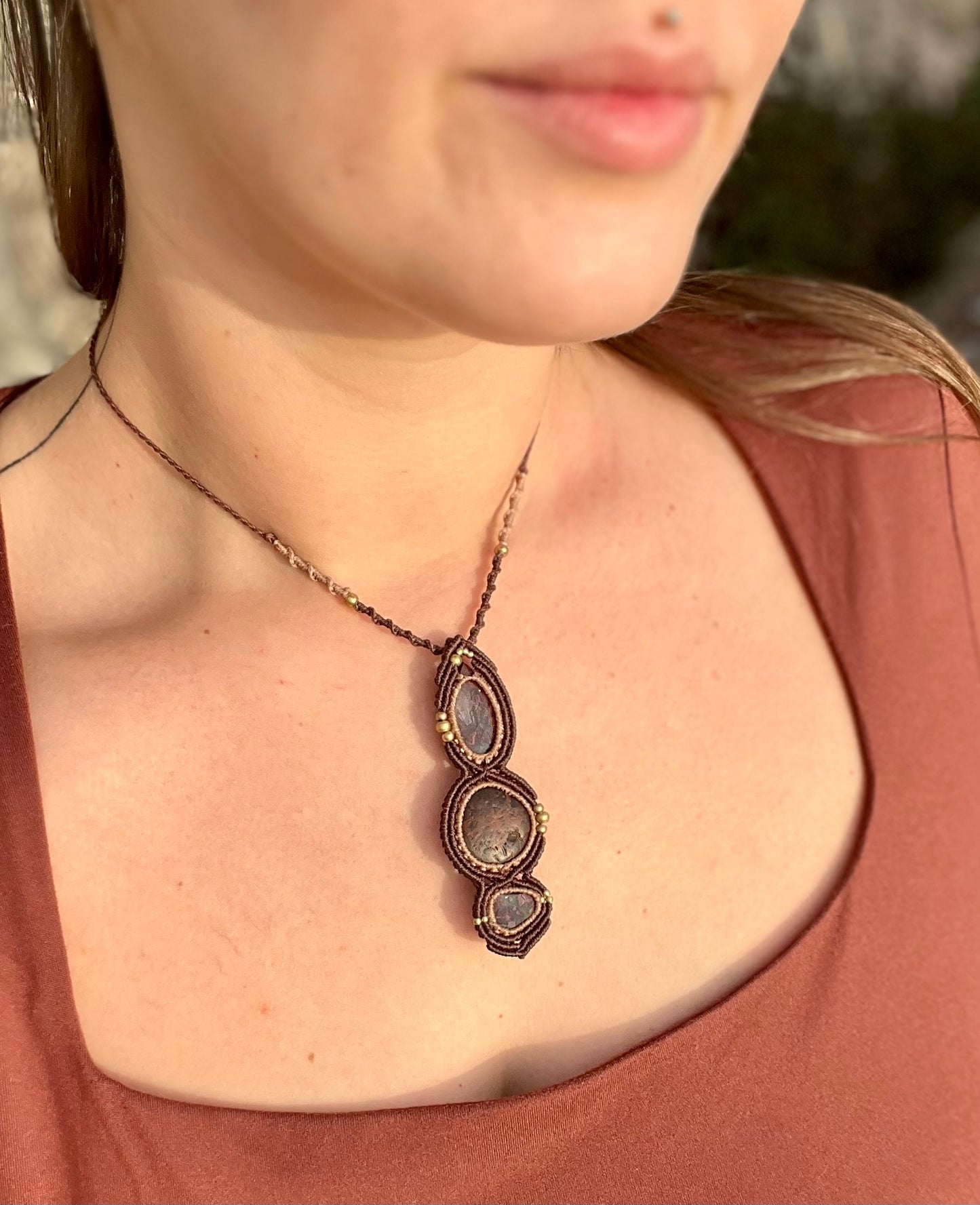 Collier pendentif Jaspe rouge