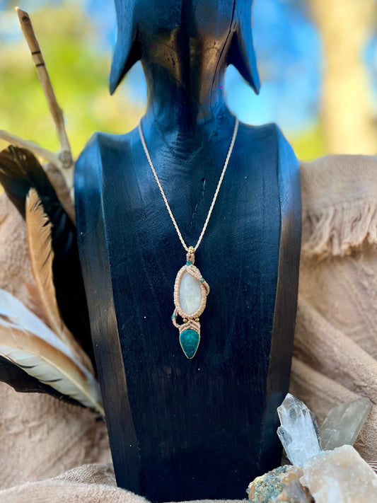 Collier galet de Quartz et Chrysocolle