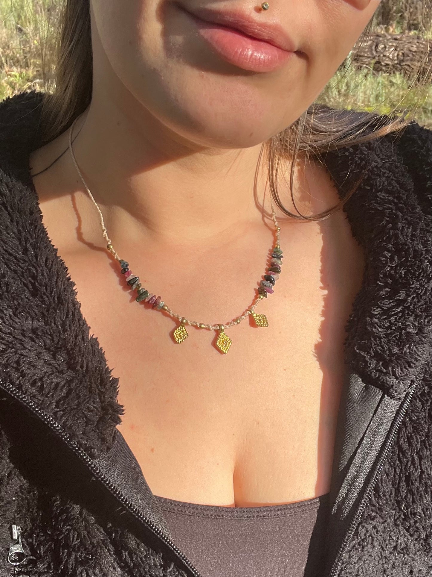 Collier perles de Jade néphrite ou Tourmaline muticolore