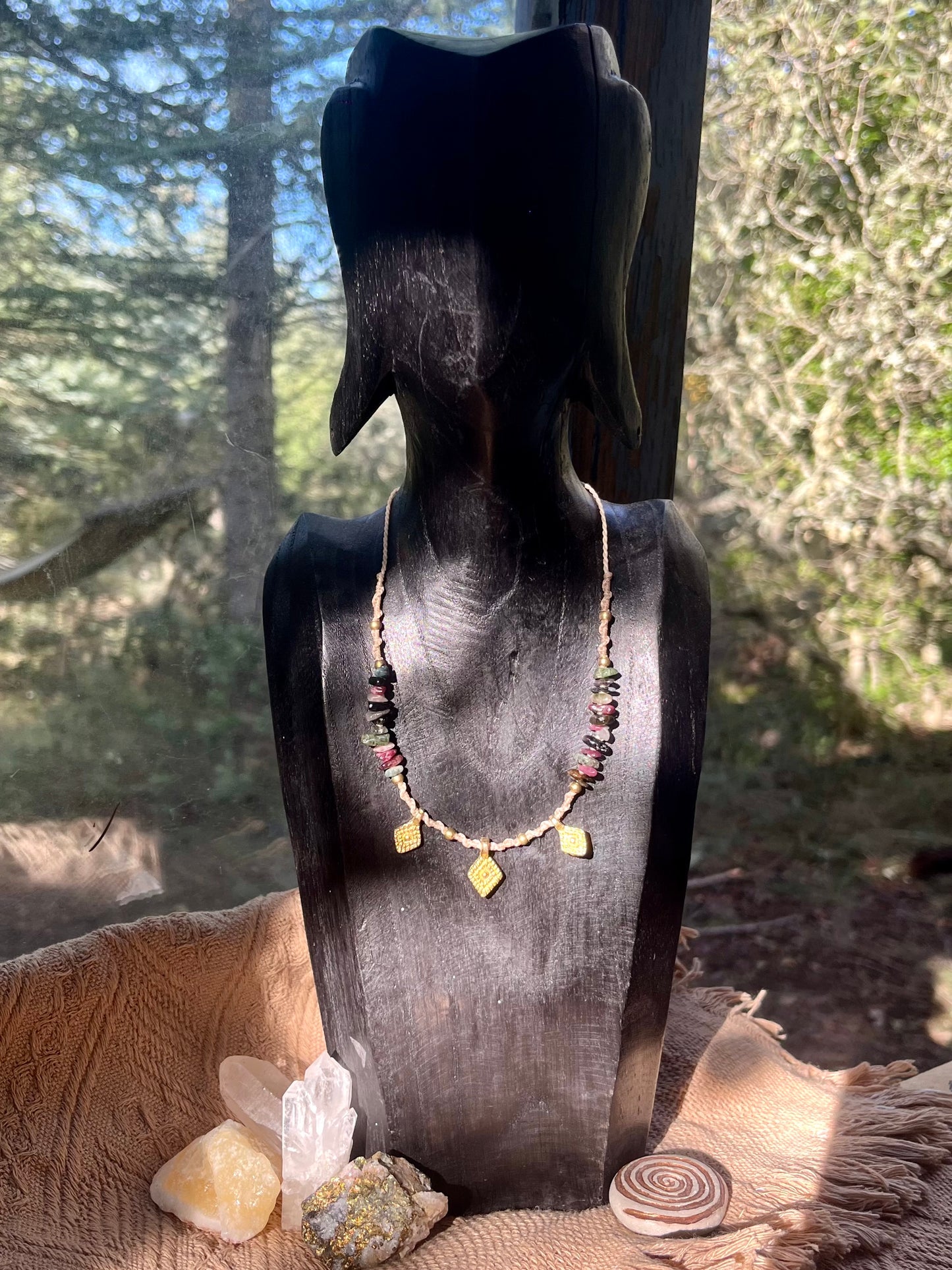 Collier perles de Jade néphrite ou Tourmaline muticolore